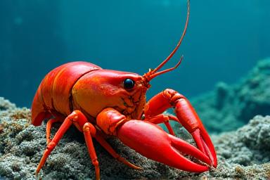 A large, healthy Atlantic lobster in crystal clear water, representing sustainable catch.