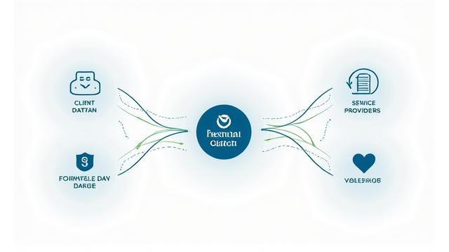 Diagram illustrating secure data flow between a client, Perennial Catch, and essential third-party services, highlighting encryption and protected pathways.