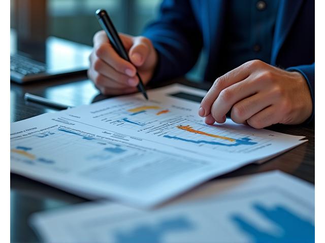 Close-up of hands reviewing complex fisheries regulatory documents and digital graphs, overlayed with a subtle maritime chart, reflecting precision and legal expertise